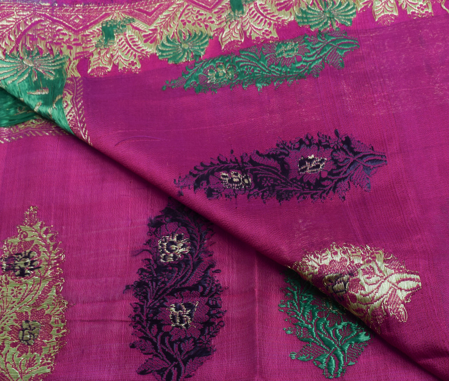 Sushila Vintage Magenta Sari Remnant Scrap 100% Pure Silk Woven Craft Fabric