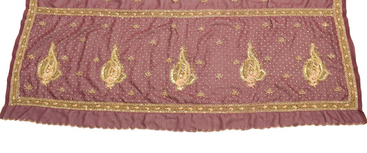 Sushila Vintage Mauve Sari Remnant Scrap Multi Purpose Hand Beaded Craft Fabric