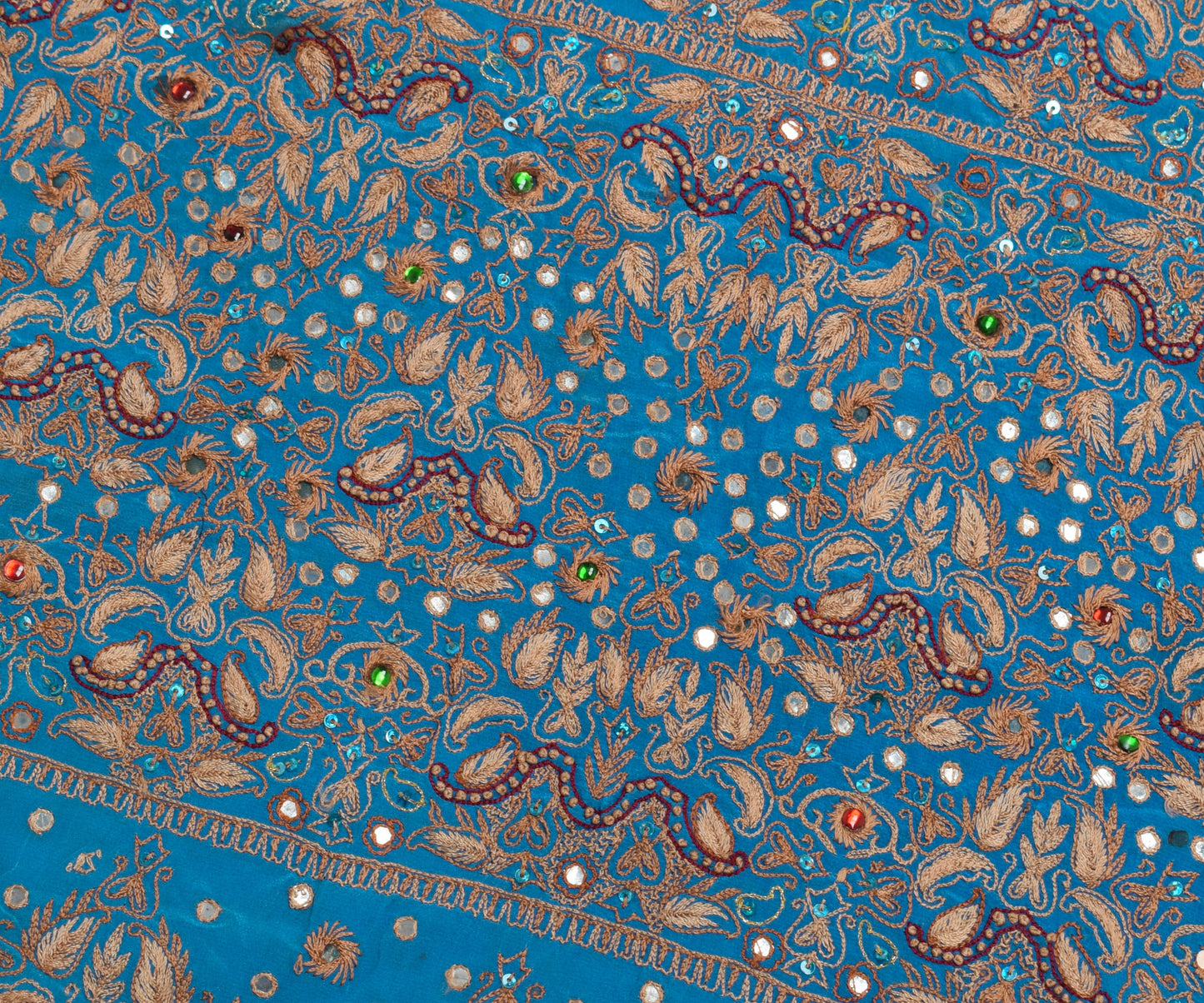 Sushila Vintage Blue Sari Remnant Scrap 100% Pure Crepe Embroidered Craft Fabric