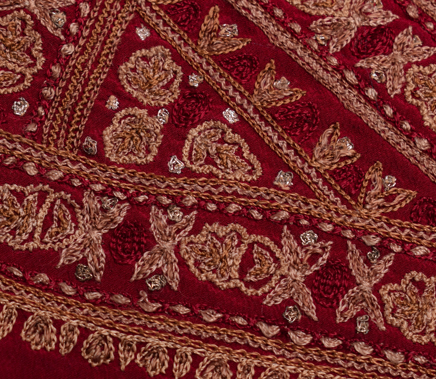 Sushila Vintage Red Sari Remnant Scrap 100% Pure Crepe Embroidered Craft Fabric