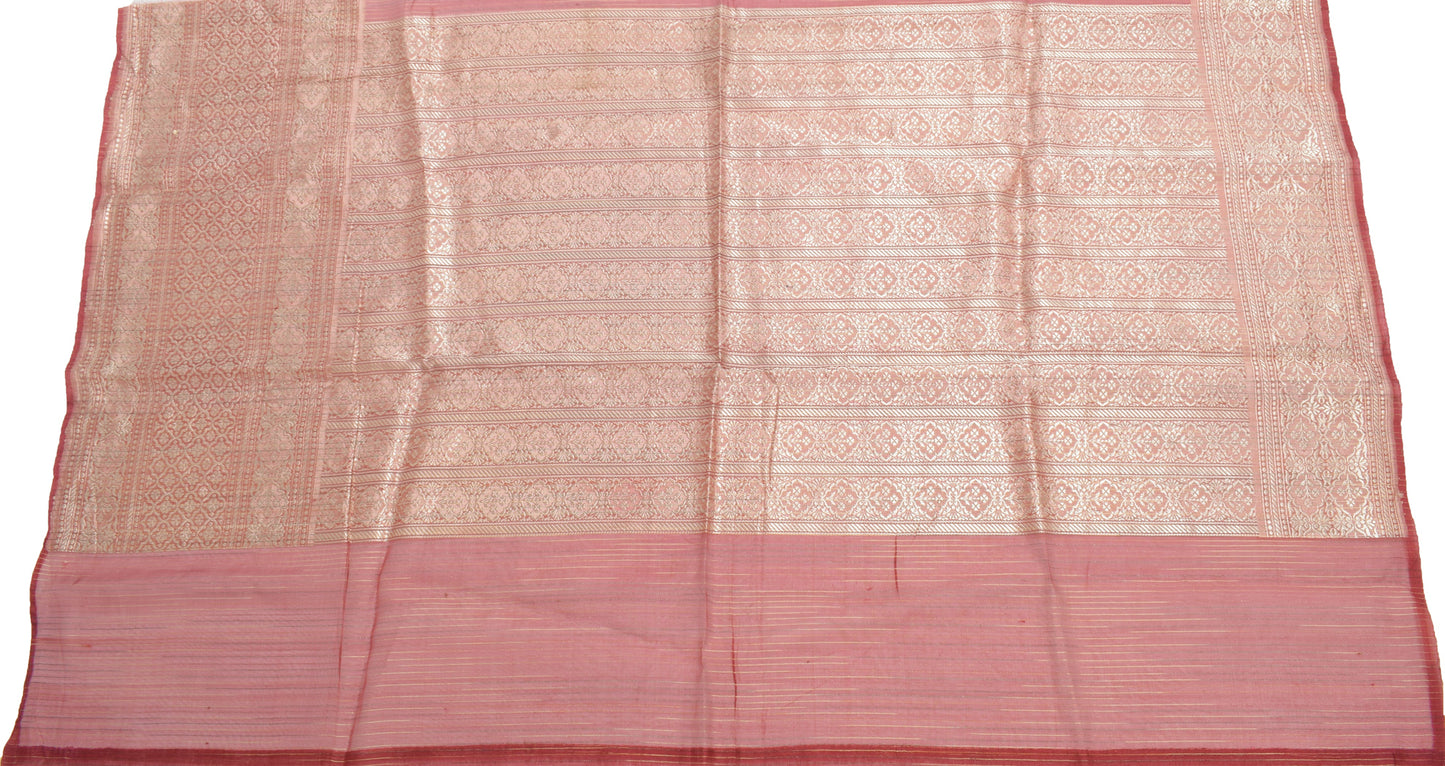 Sushila Vintage Maroon Sari Remnant Scrap 100% Pure Silk Woven Craft Fabric