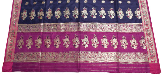 Sushila Vintage Purple Sari Remnant Scrap Multi Pure Silk Woven Craft Fabric