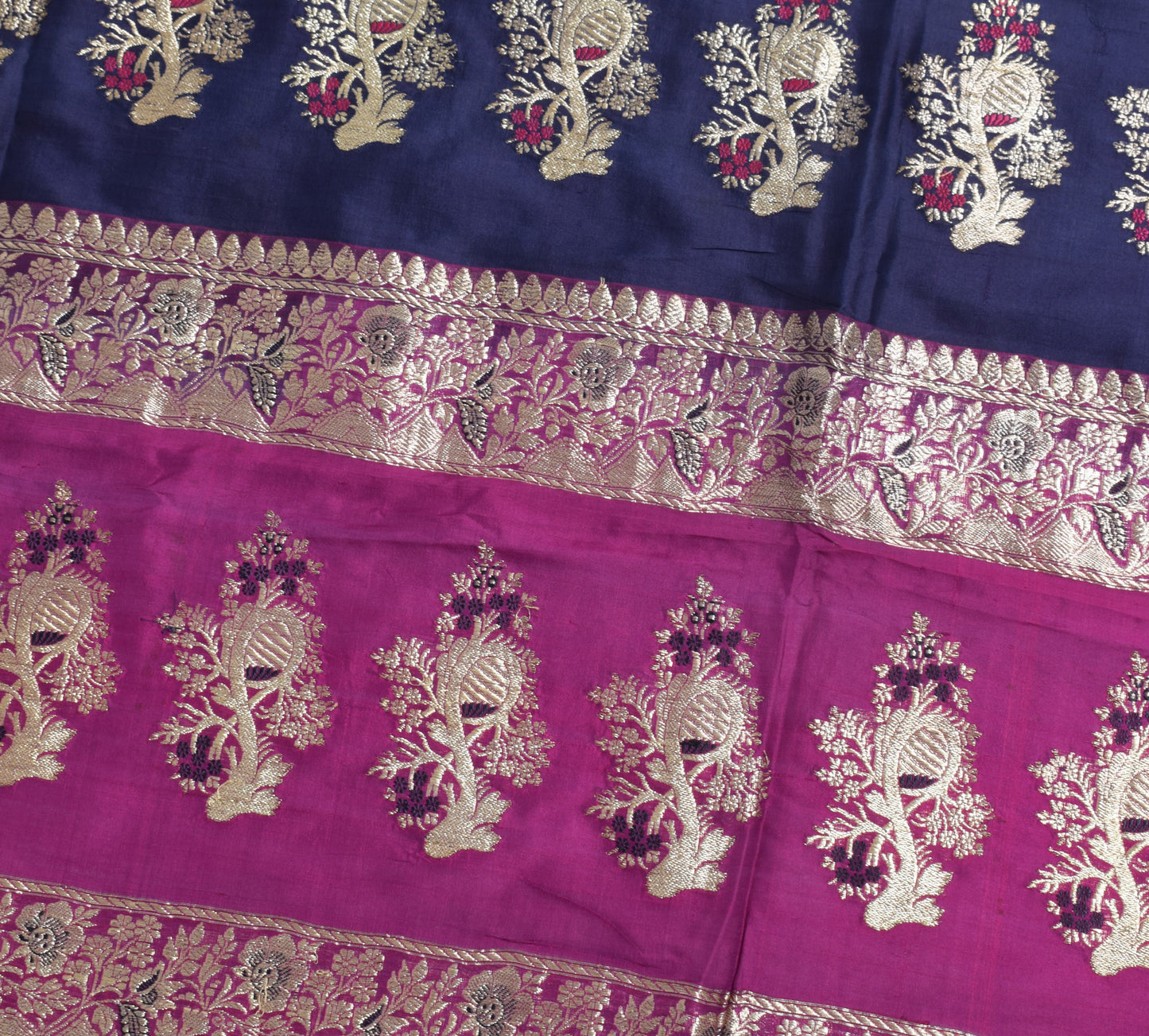 Sushila Vintage Purple Sari Remnant Scrap Multi Pure Silk Woven Craft Fabric