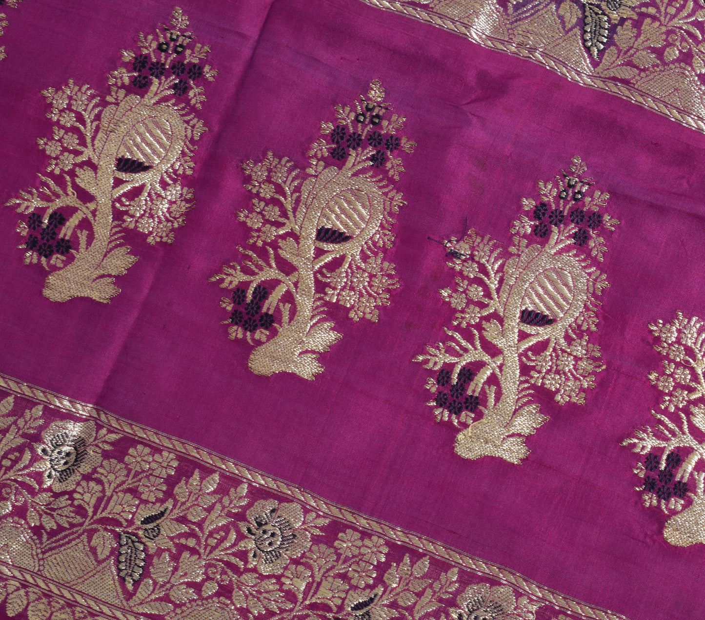 Sushila Vintage Purple Sari Remnant Scrap Multi Pure Silk Woven Craft Fabric