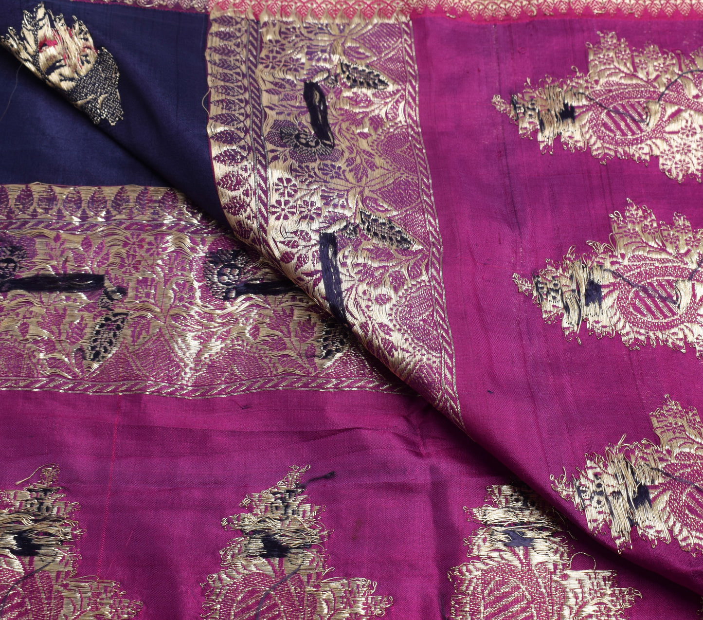 Sushila Vintage Purple Sari Remnant Scrap Multi Pure Silk Woven Craft Fabric