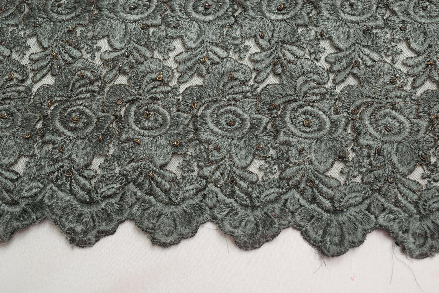 Sushila Vintage Gray Sari Remnant Scrap Multi Purpose Embroidered Craft Fabric