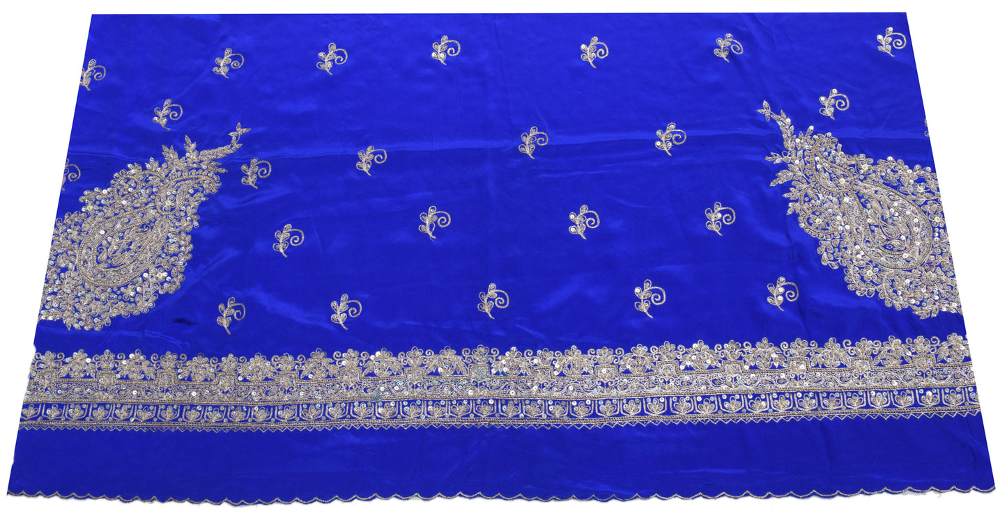 Sushila Vintage Blue Sari Remnant Scrap Multi Purpose Hand Beaded Craft Fabric