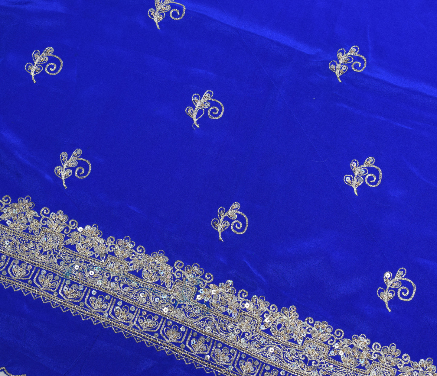 Sushila Vintage Blue Sari Remnant Scrap Multi Purpose Hand Beaded Craft Fabric