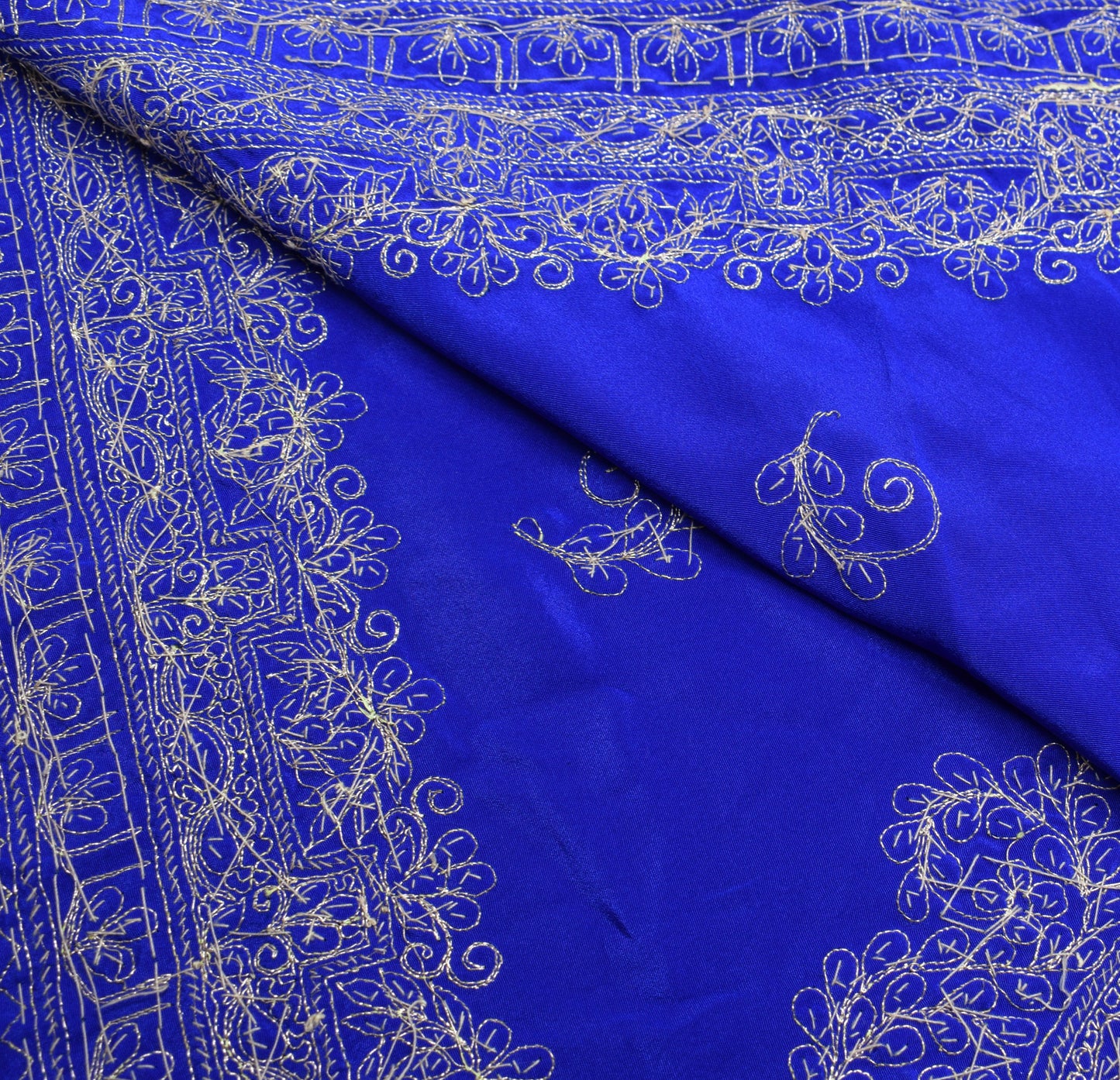 Sushila Vintage Blue Sari Remnant Scrap Multi Purpose Hand Beaded Craft Fabric