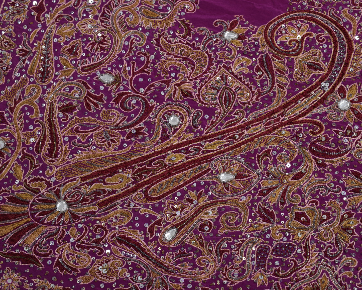 Sushila Vintage Purple Sari Remnant Scrap Multi Purpose Hand Beaded Craft Fabric