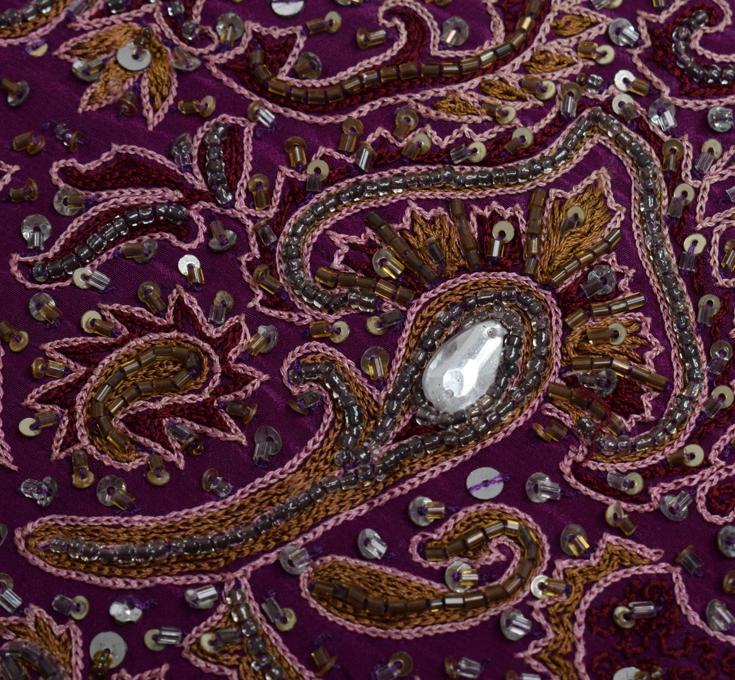 Sushila Vintage Purple Sari Remnant Scrap Multi Purpose Hand Beaded Craft Fabric