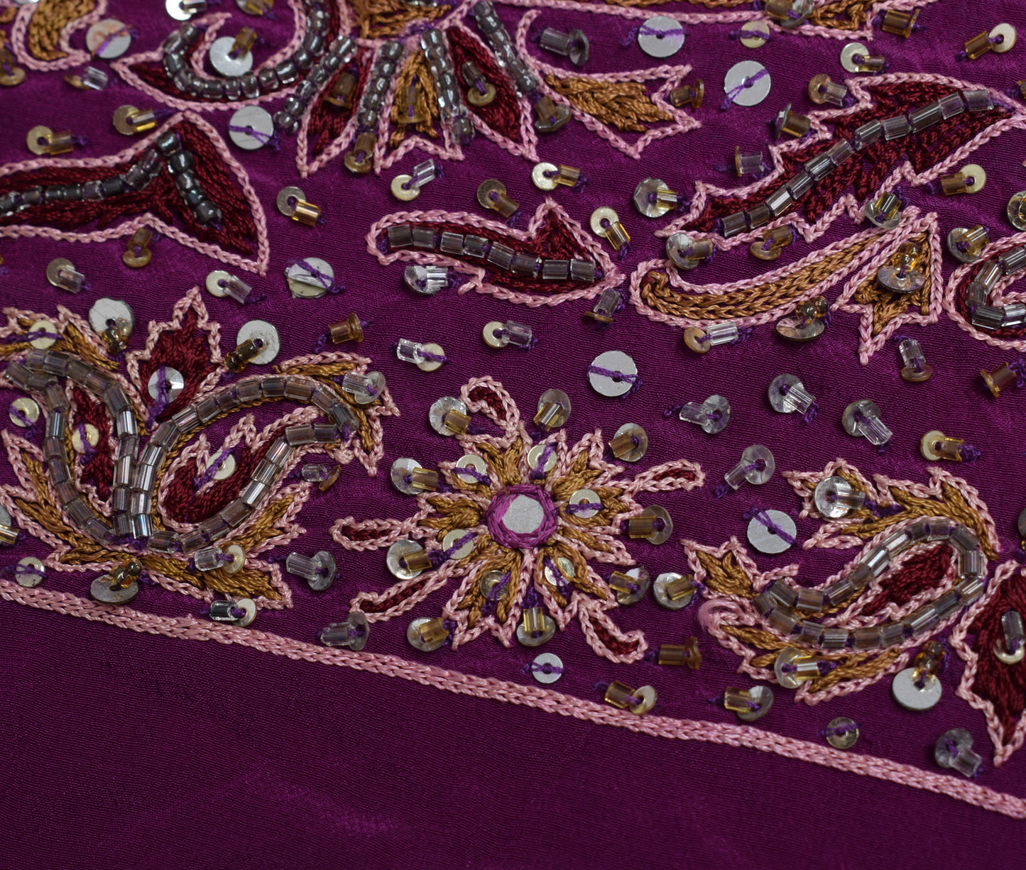 Sushila Vintage Purple Sari Remnant Scrap Multi Purpose Hand Beaded Craft Fabric