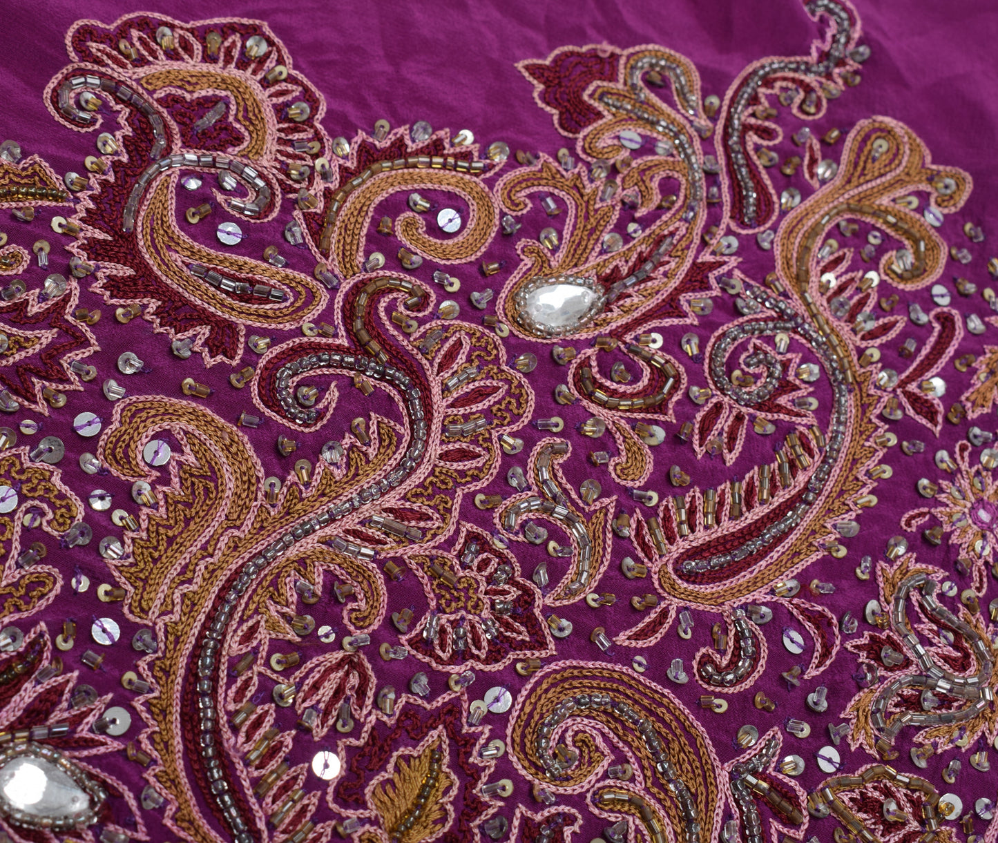 Sushila Vintage Purple Sari Remnant Scrap Multi Purpose Hand Beaded Craft Fabric