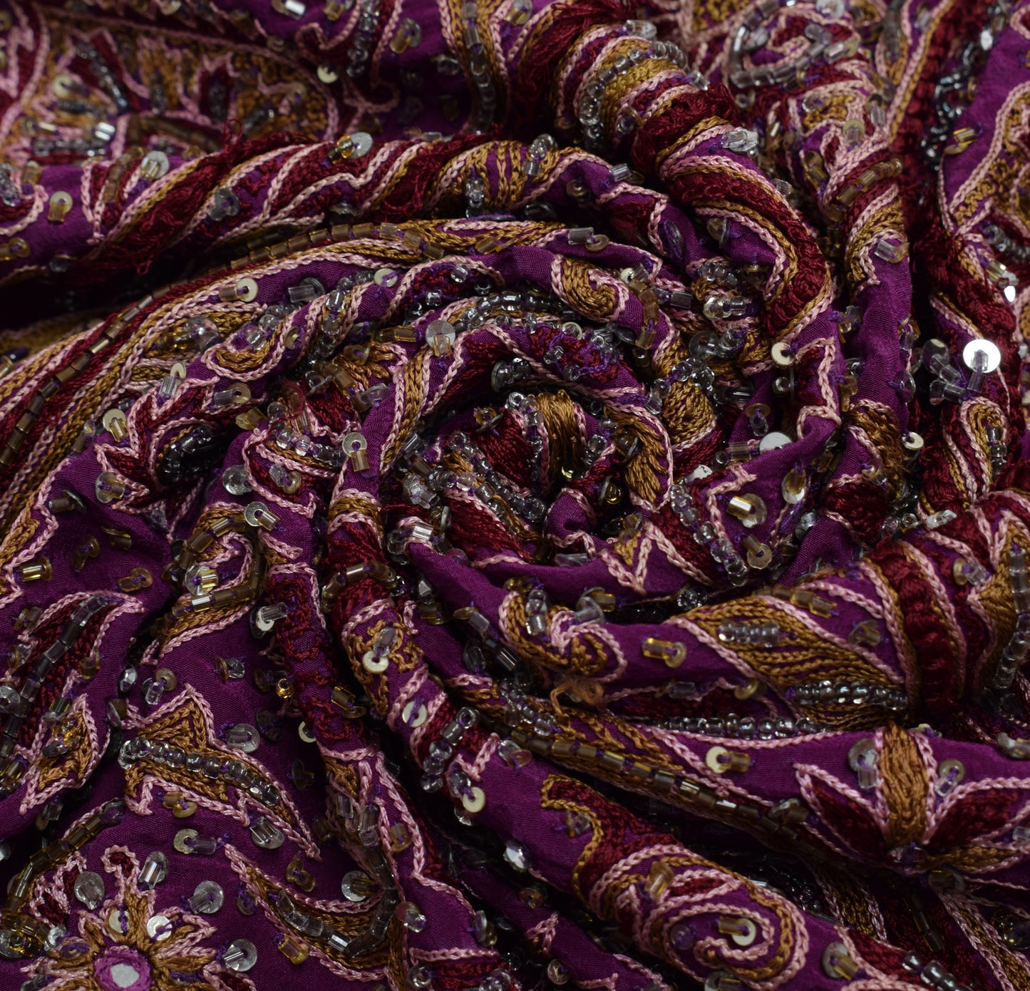 Sushila Vintage Purple Sari Remnant Scrap Multi Purpose Hand Beaded Craft Fabric