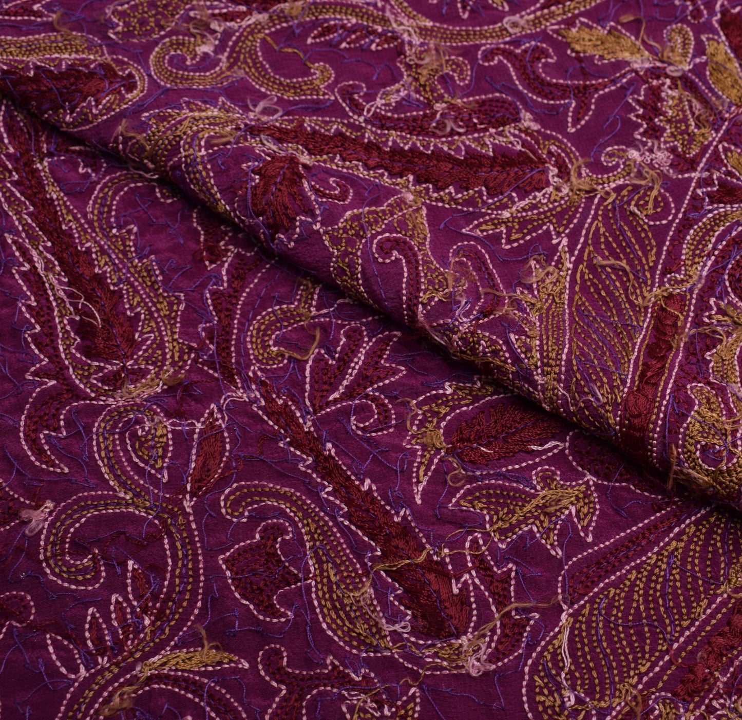 Sushila Vintage Purple Sari Remnant Scrap Multi Purpose Hand Beaded Craft Fabric