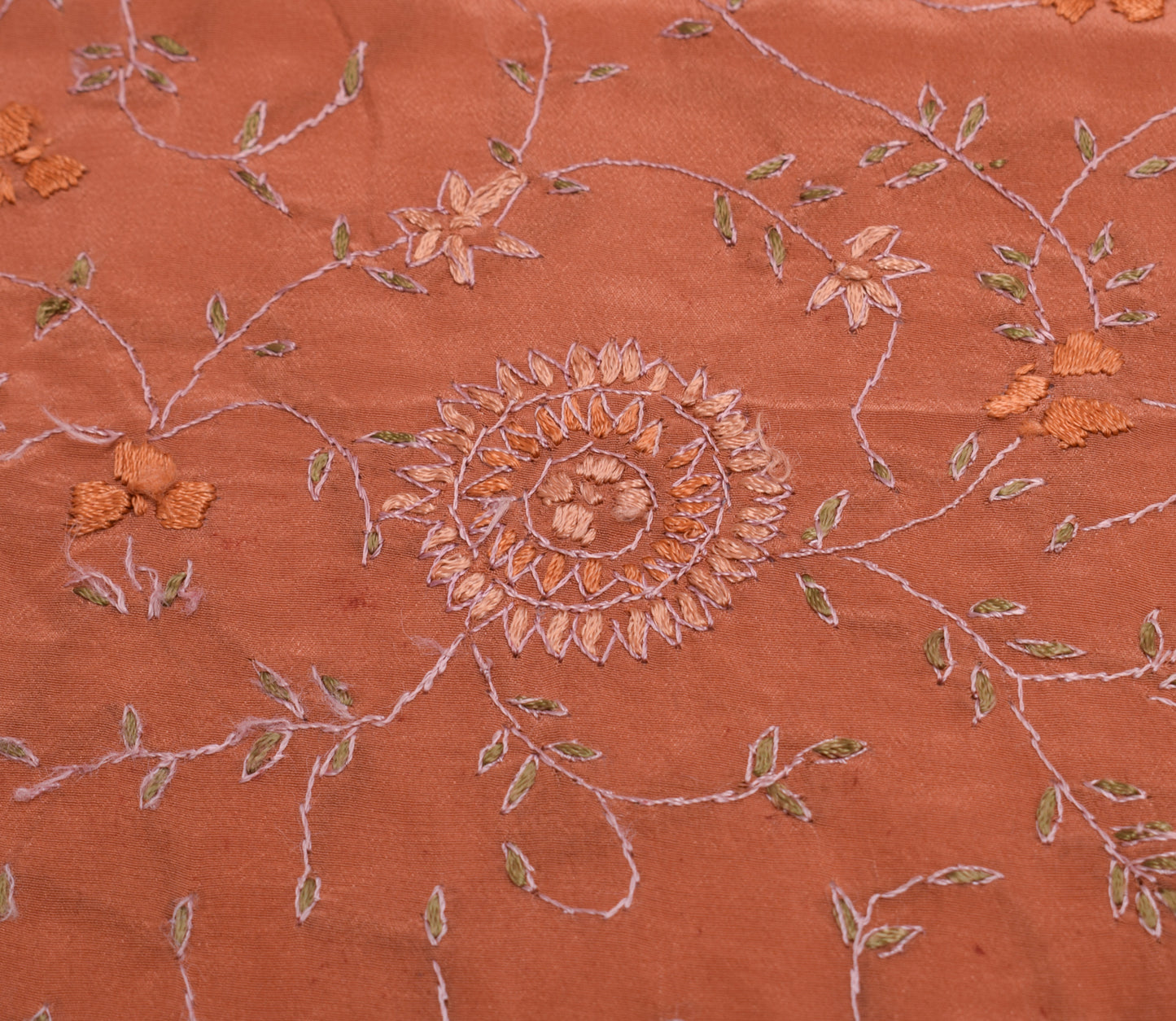 Sushila Vintage Sari Remnant Scrap Pure Crepe Silk Hand Embroidered Craft Fabric