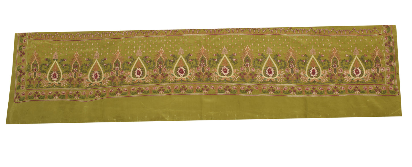 Sushila Vintage Green Sari Remnant Scrap 100% Pure Silk Embroidered Craft Fabric