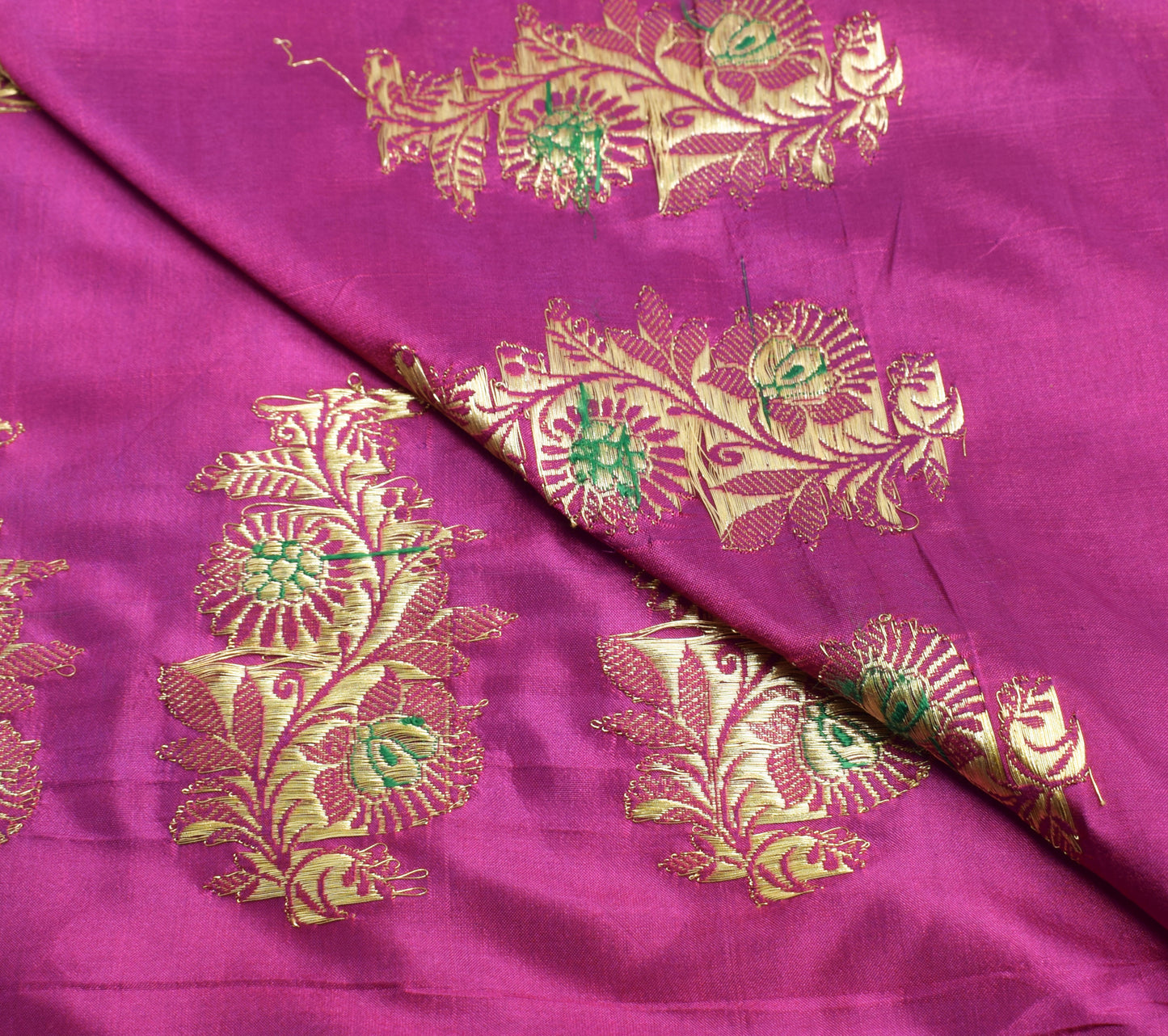 Sushila Vintage Pink Banarasi Sari Remnant Scrap Pure Silk Woven Craft Fabric