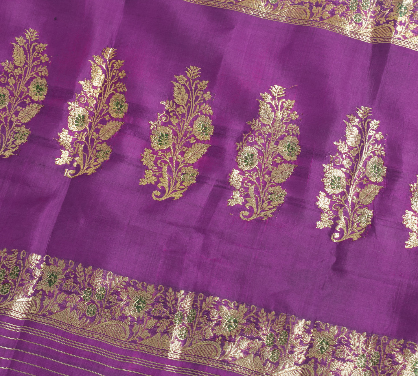 Sushila Vintage Purple Banarasi Pure Silk Sari Remnant Scrap Woven Craft Fabric