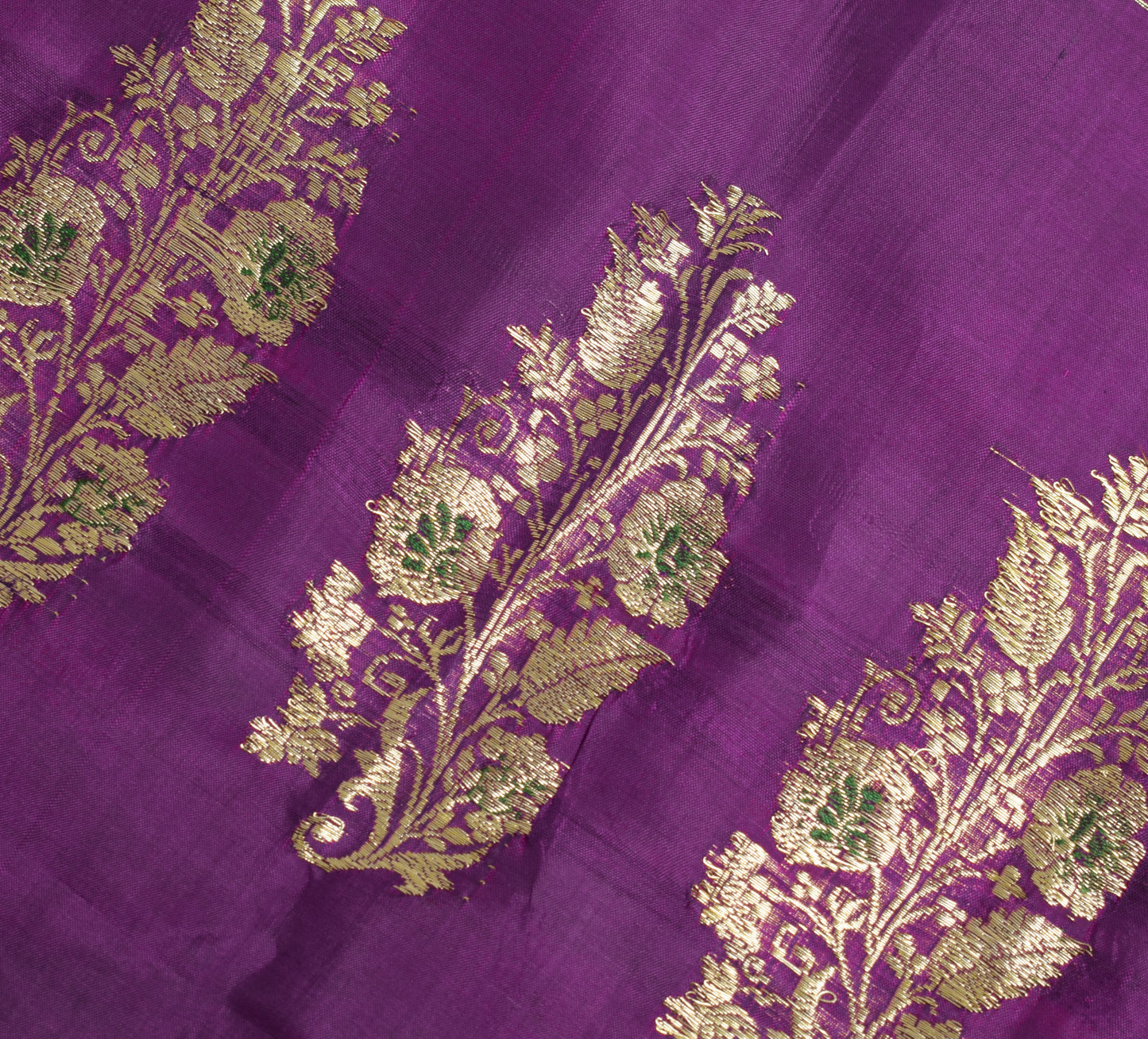 Sushila Vintage Purple Banarasi Pure Silk Sari Remnant Scrap Woven Craft Fabric