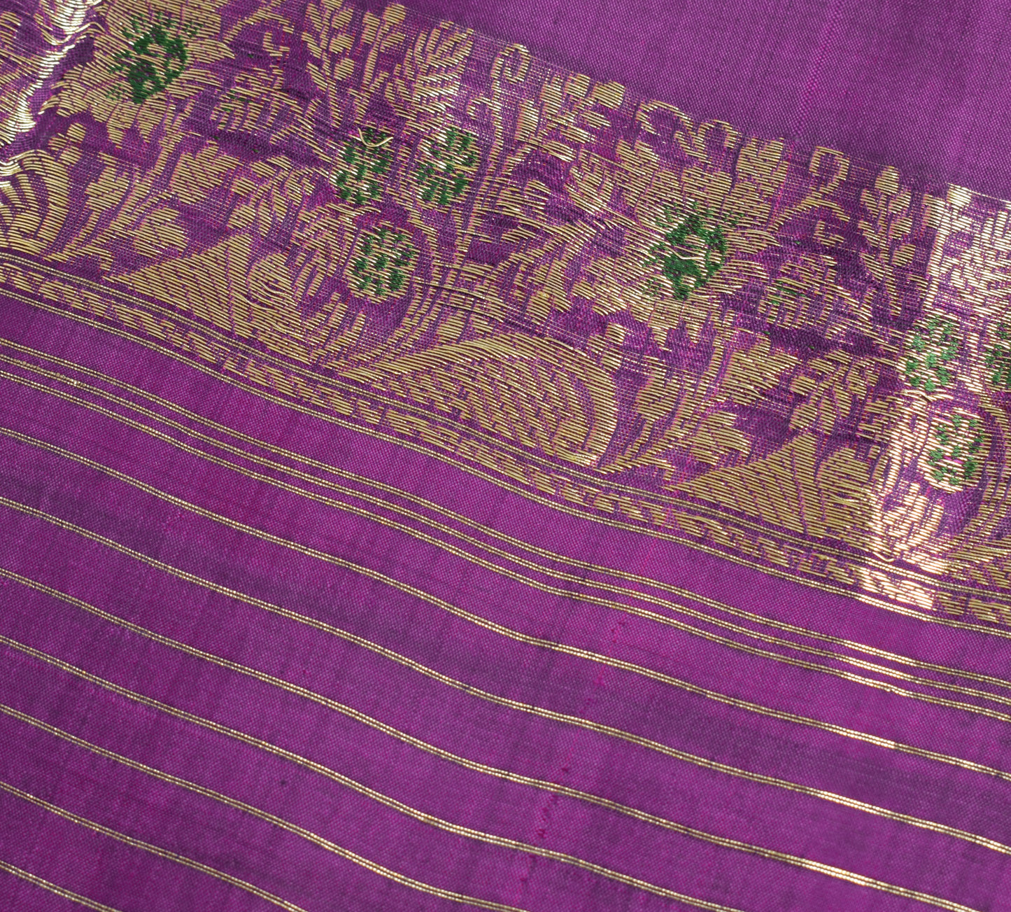 Sushila Vintage Purple Banarasi Pure Silk Sari Remnant Scrap Woven Craft Fabric