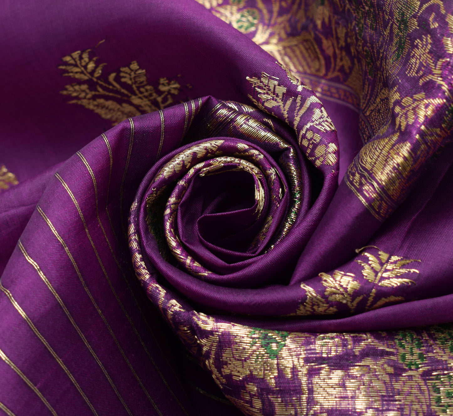 Sushila Vintage Purple Banarasi Pure Silk Sari Remnant Scrap Woven Craft Fabric