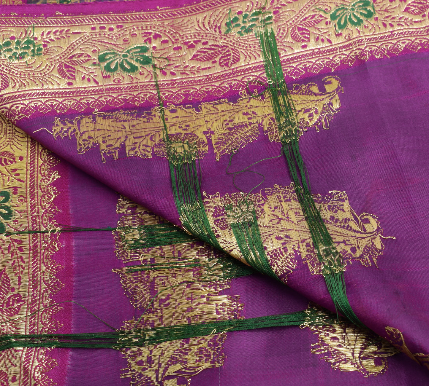 Sushila Vintage Purple Banarasi Pure Silk Sari Remnant Scrap Woven Craft Fabric