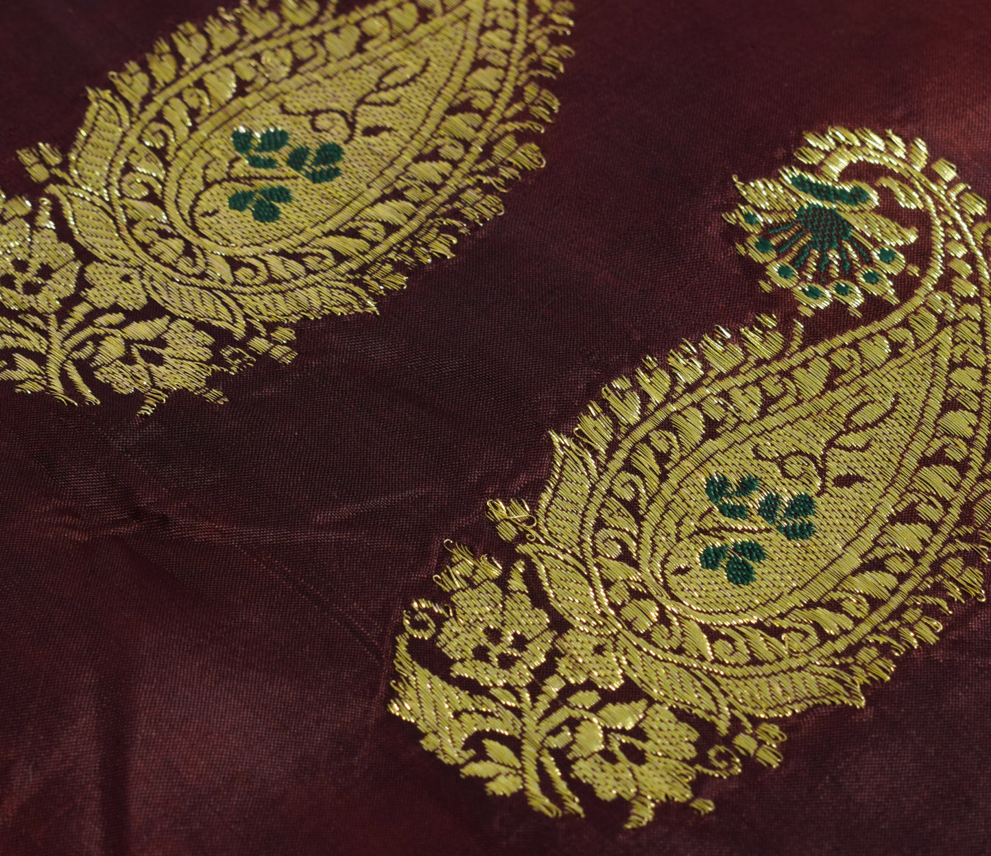 Sushila Vintage Brown Banarasi Pure Silk Sari Remnant Scrap Woven Craft Fabric