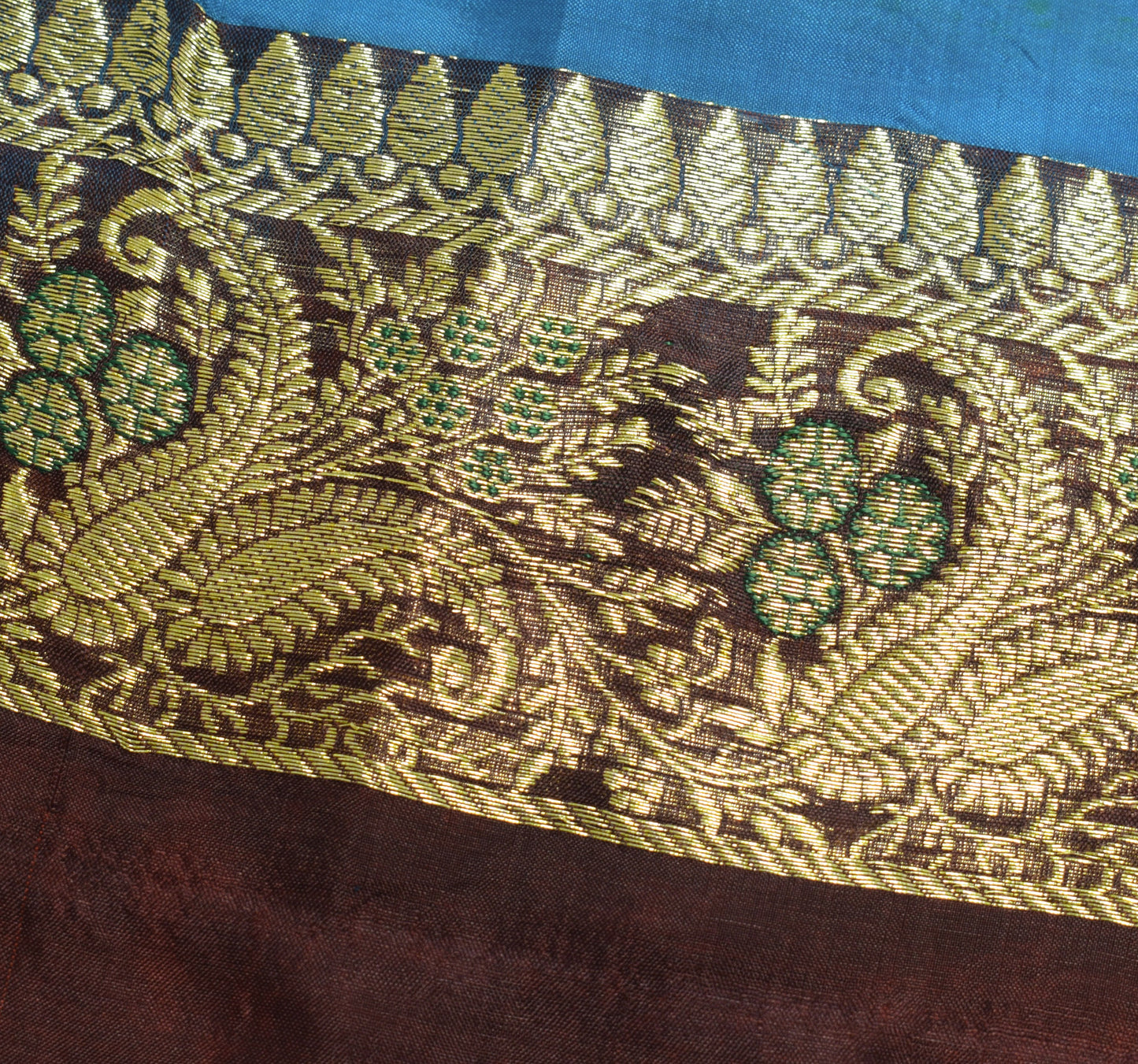 Sushila Vintage Brown Banarasi Pure Silk Sari Remnant Scrap Woven Craft Fabric