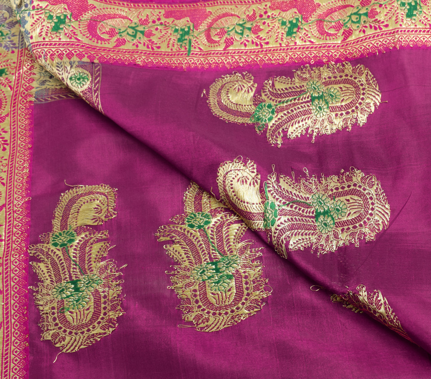 Sushila Vintage Purple Banarasi Silk Sari Remnant Scrap Paisley Craft Fabric