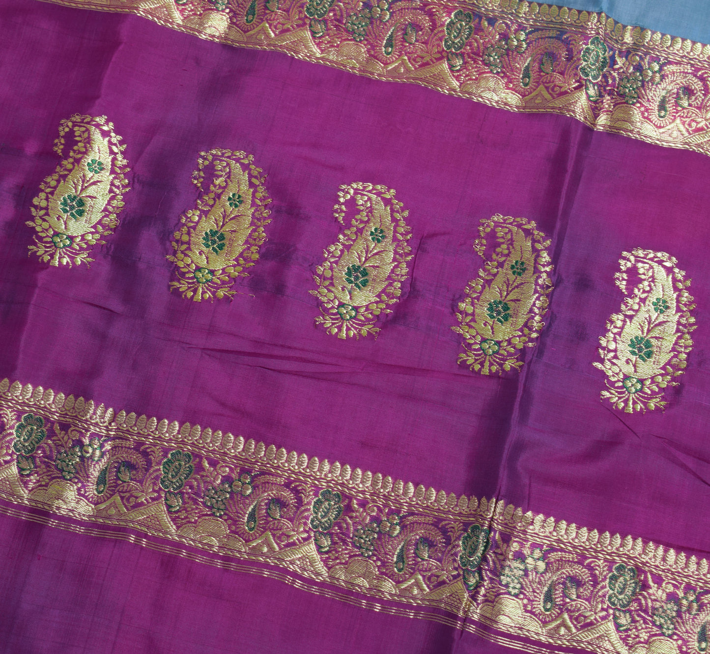 Sushila Vintage Purple Banarasi Sari Remnant Scrap Pure Silk Woven Craft Fabric