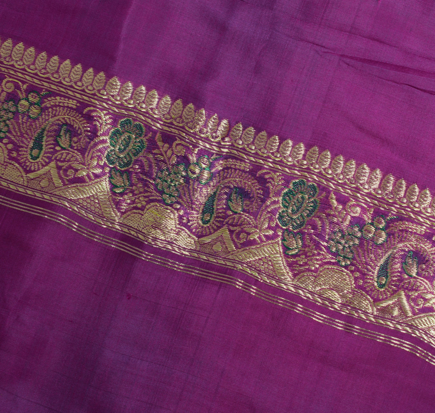 Sushila Vintage Purple Banarasi Sari Remnant Scrap Pure Silk Woven Craft Fabric