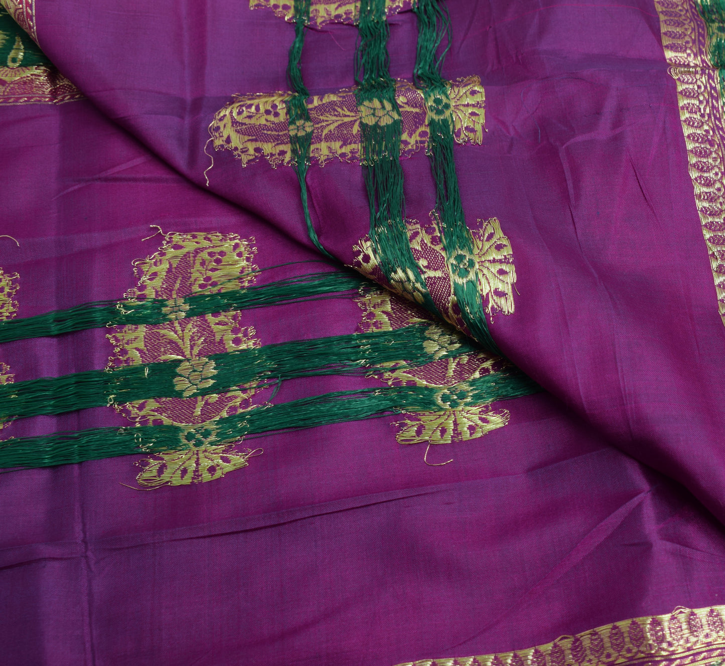 Sushila Vintage Purple Banarasi Sari Remnant Scrap Pure Silk Woven Craft Fabric