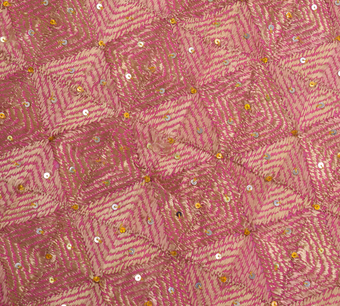 Sushila Vintage Pink Sari Remnant Scrap Chiffon Phulkari Embroidery Craft Fabric