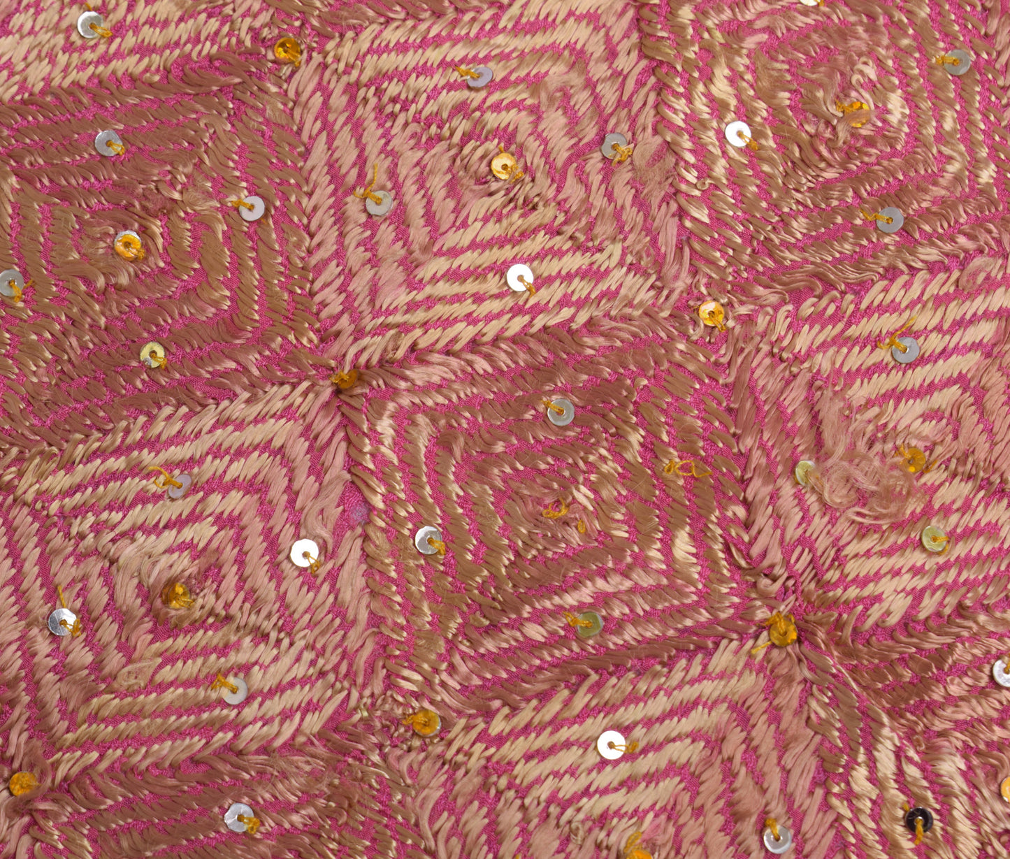 Sushila Vintage Pink Sari Remnant Scrap Chiffon Phulkari Embroidery Craft Fabric