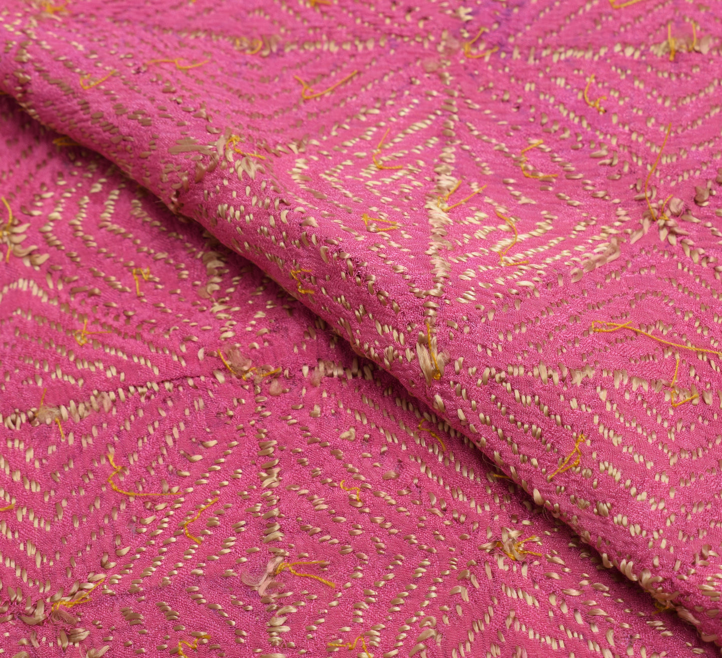 Sushila Vintage Pink Sari Remnant Scrap Chiffon Phulkari Embroidery Craft Fabric