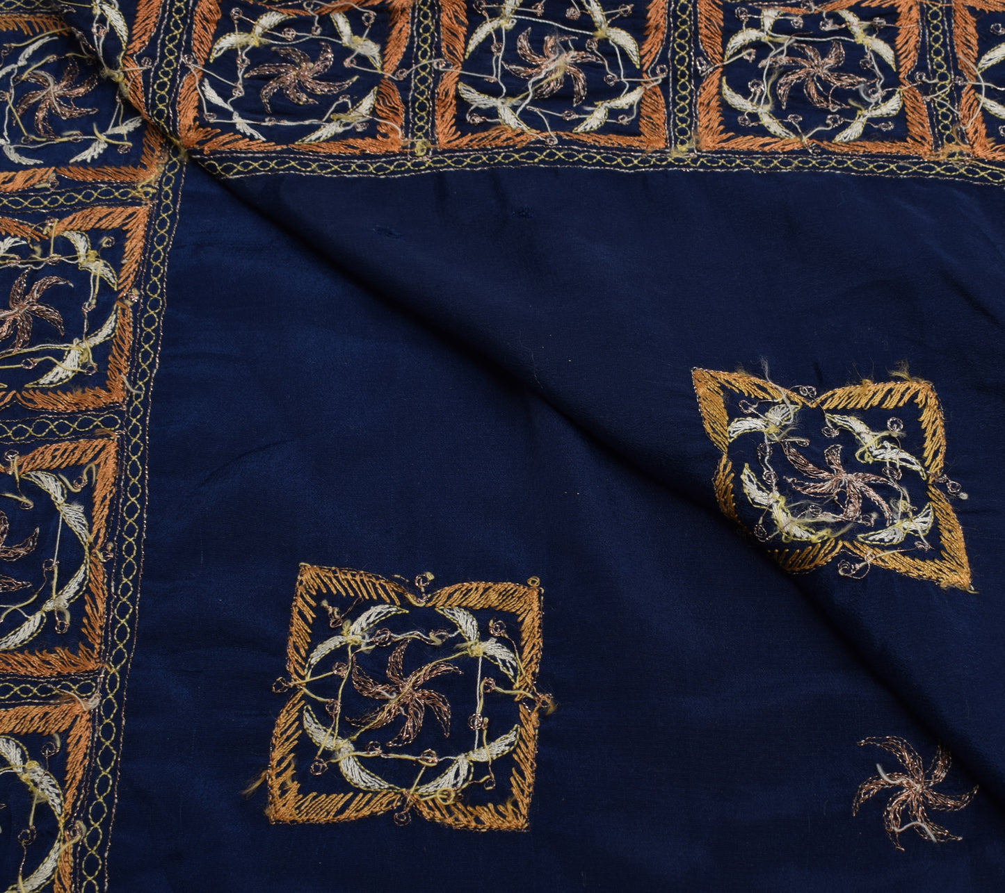 Sushila Vintage Blue Sari Remnant Scrap Multi Purpose Embroidered Craft Fabric