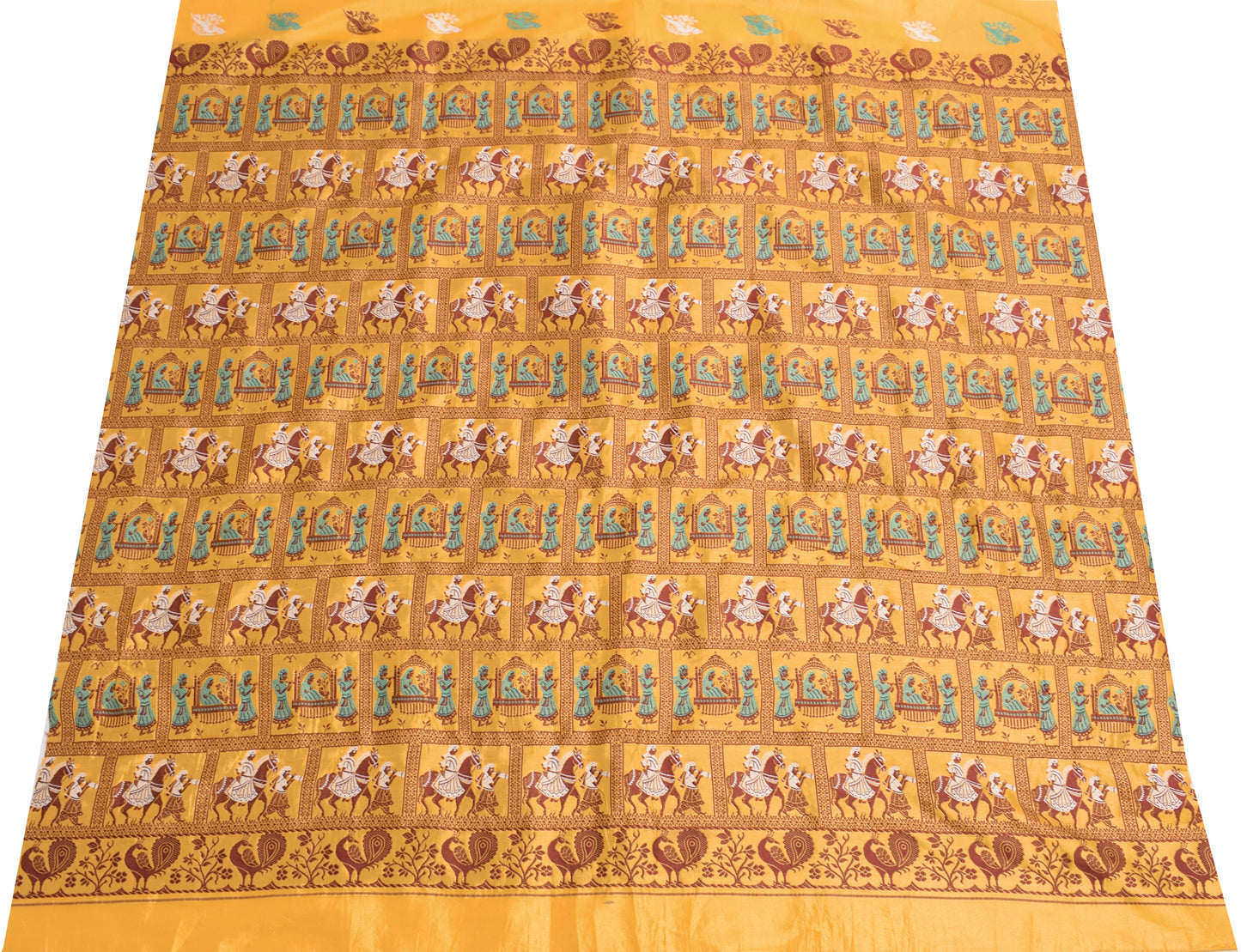 Sushila Vintage Yellow Art Silk Sari Remnant Scrap Baluchari Woven Craft Fabric