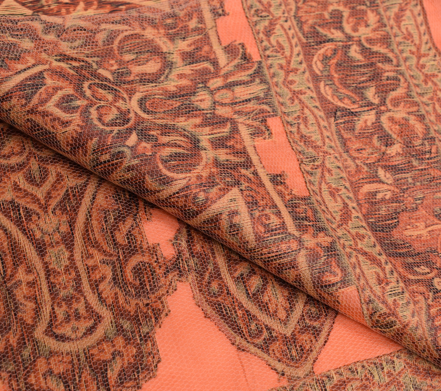 Sushila Vintage Peach Sari Remnant Scrap Multi Purpose Silk Woven Craft Fabric