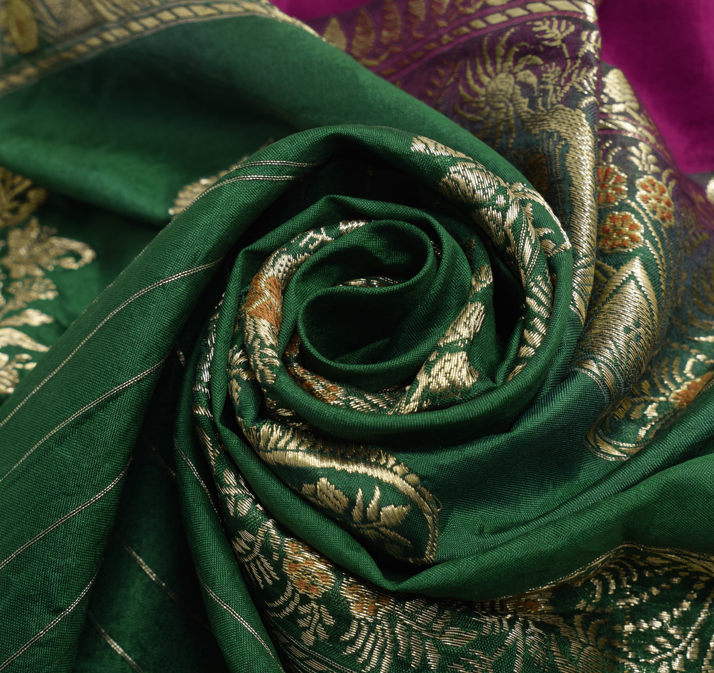 Sushila Vintage Green Banarasi Silk Sari Remnant Scrap Zari Woven Craft Fabric