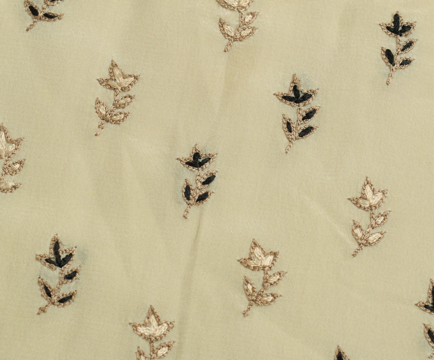 Sushila Vintage Cream Silk Sari Remnant Scrap Embroidered Floral Craft Fabric