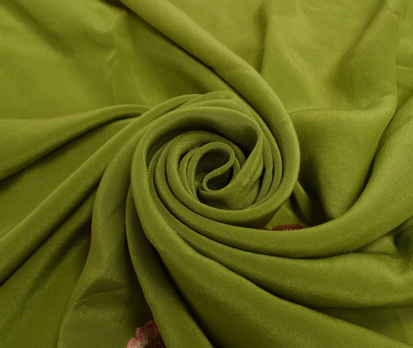 Sushila Vintage Green Silk Sari Remnant Scrap Embroidered Floral Craft Fabric