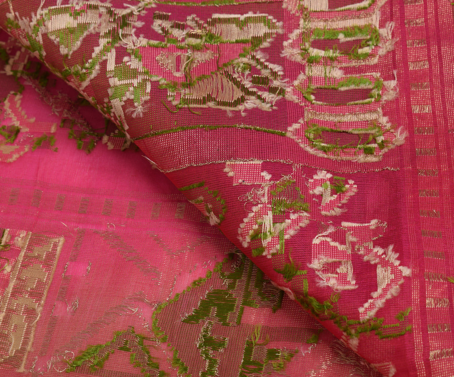 Sushila Vintage Magenta Silk Sari Remnant Scrap Multi Purpose Woven Craft Fabric