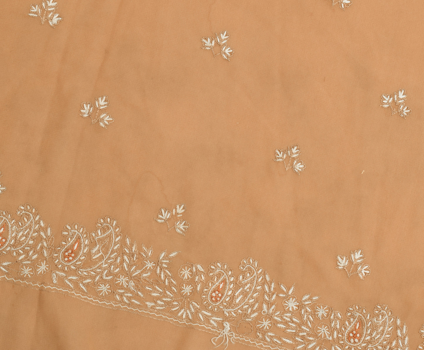 Sushila Vintage Brown Sari Remnant Scrap Georgette Silk Embroidered Craft Fabric