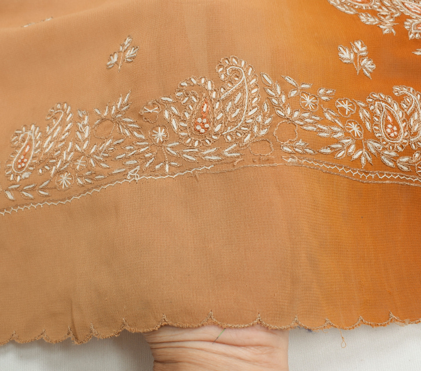 Sushila Vintage Brown Sari Remnant Scrap Georgette Silk Embroidered Craft Fabric