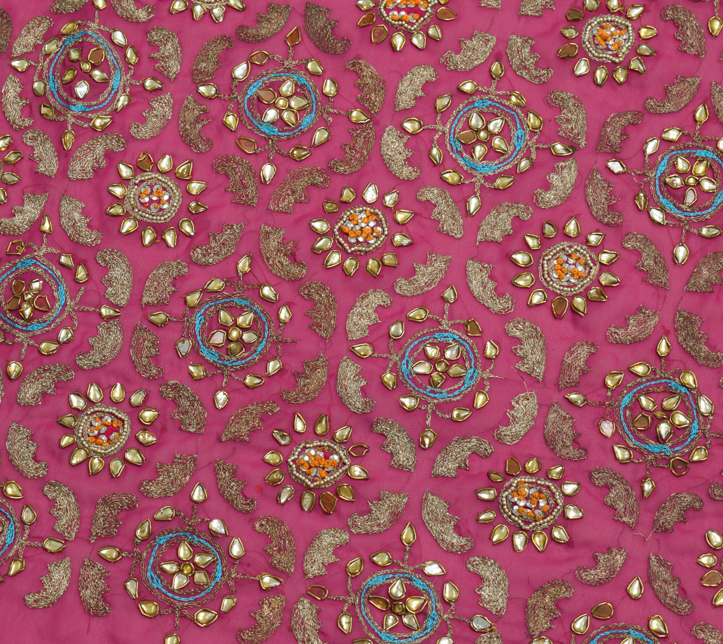 Sushila Vintage Pink Sari Remnant Scrap Georgette Silk Hand Beaded Craft Fabric