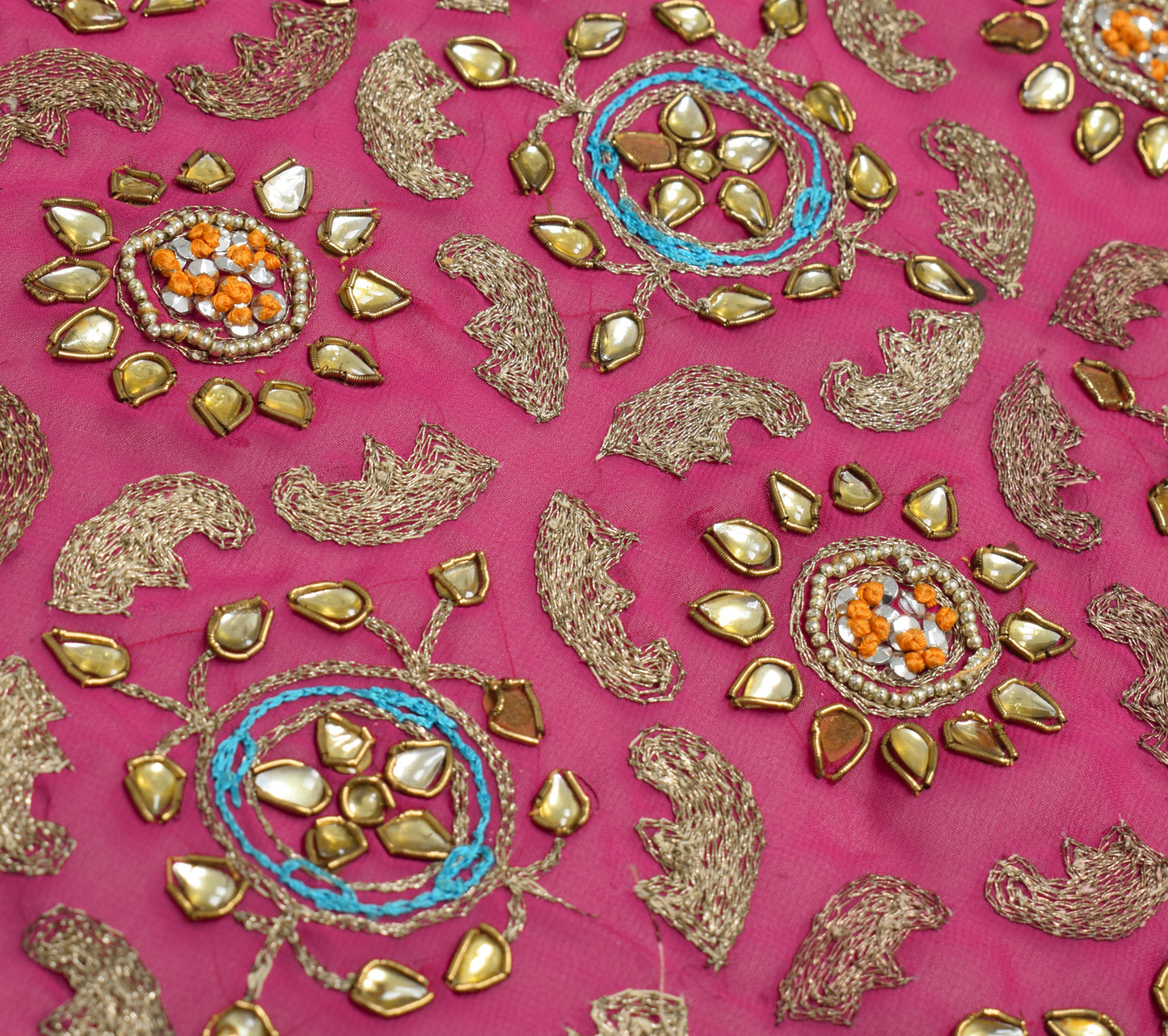 Sushila Vintage Pink Sari Remnant Scrap Georgette Silk Hand Beaded Craft Fabric