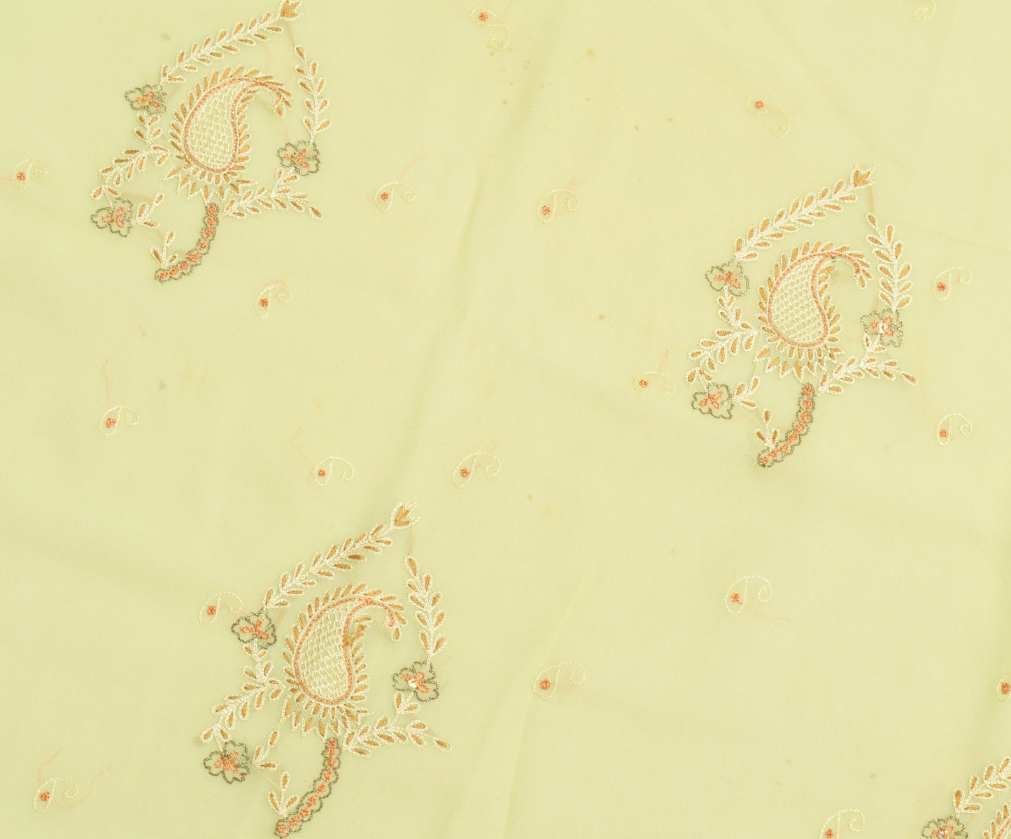 Sushila Vintage Green Sari Remnant Scrap Georgette Silk Embroidered Craft Fabric