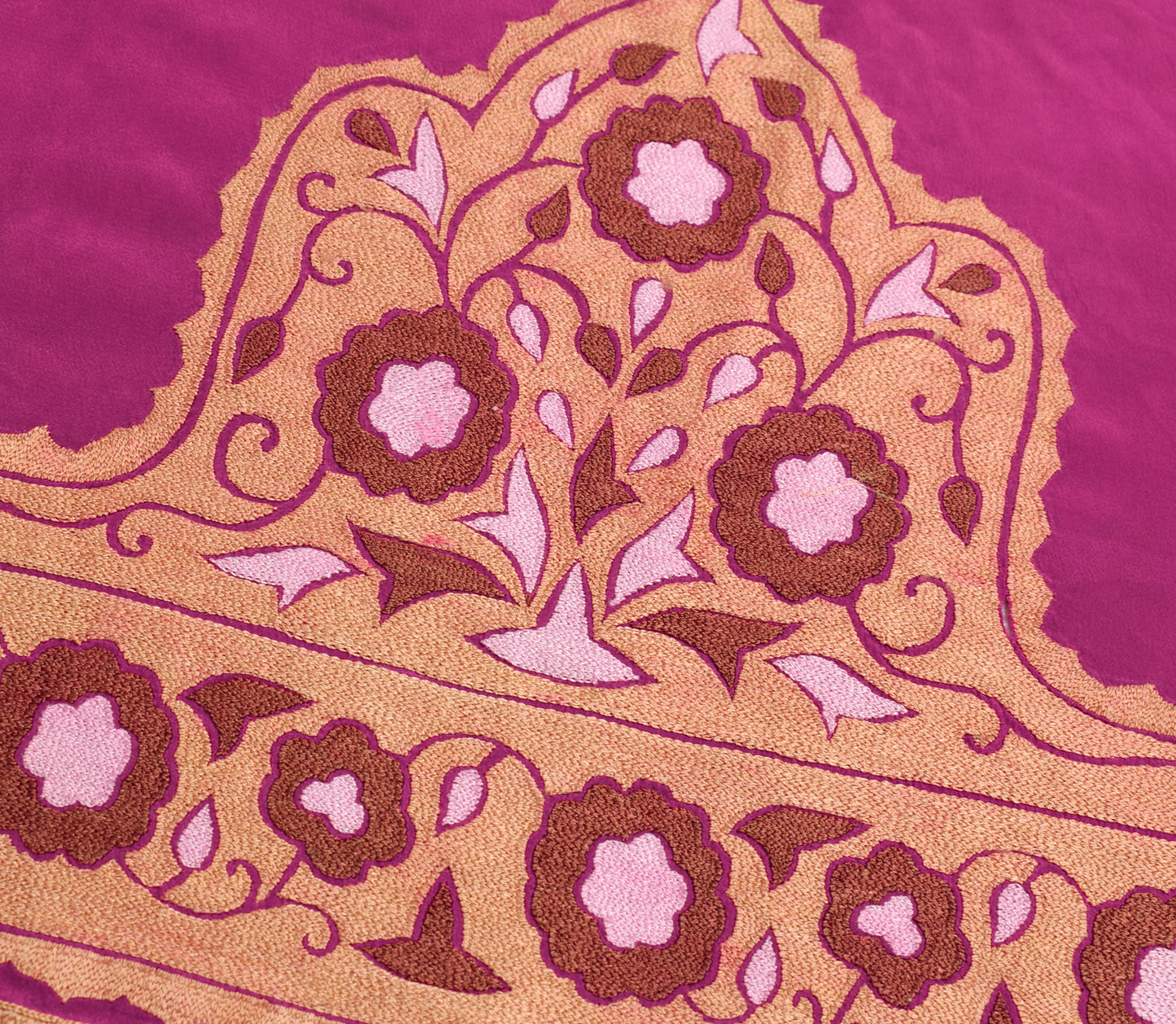 Sushila Vintage Magenta Sari Remnant Scrap Crepe Silk Embroidered Craft Fabric