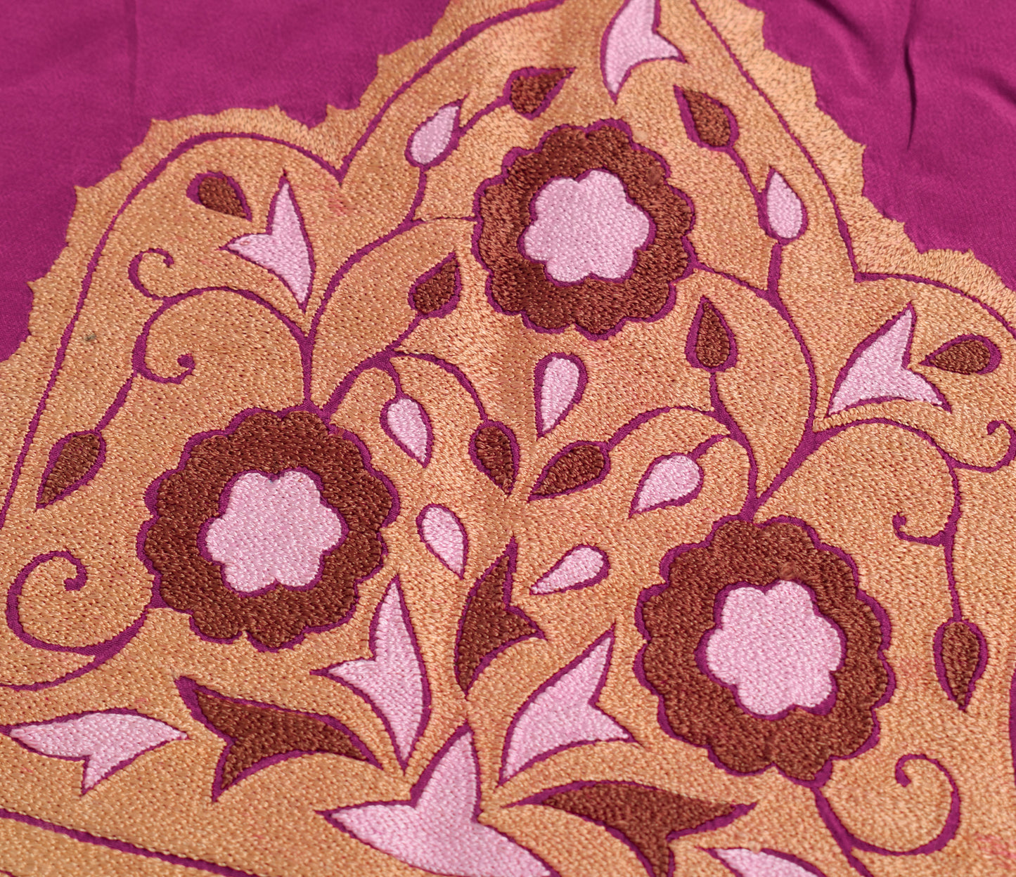 Sushila Vintage Magenta Sari Remnant Scrap Crepe Silk Embroidered Craft Fabric